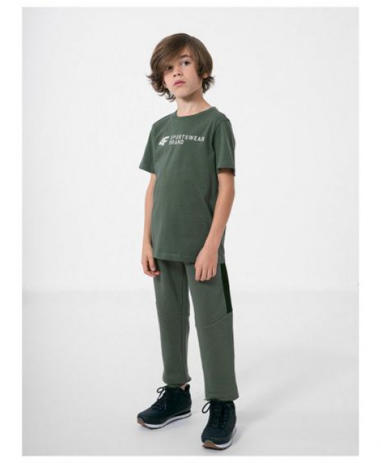4F Παιδικό παντελόνι φόρμας φούτερ για αγόρι χακί